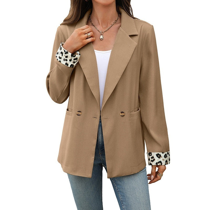 Ladies Elegant Blazer with Leopard Pattern Sleeves Mune Fashion