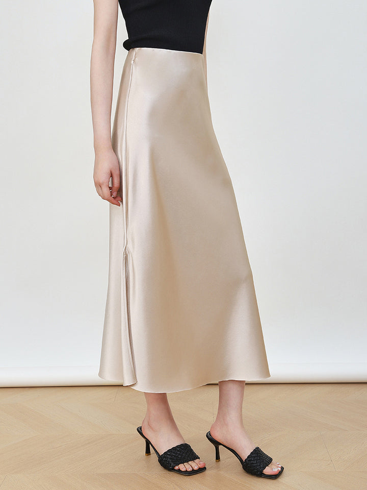 Women's Elegant High-Waisted Satin Midi Skirt Mune Fashion