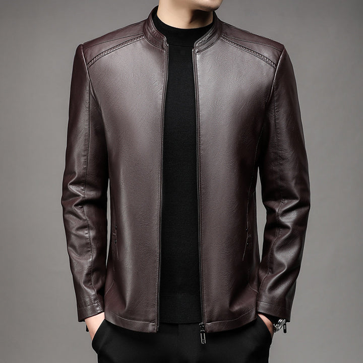 Men's Lamb Nappa Blouson with Stand-up Collar, Fine Seam Processing and Two-way Zipper Mune Fashion