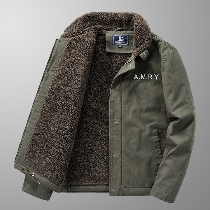 Men's canvas work jacket with Sherpa lining, thermal insulation, and drawstring hem Mune Fashion