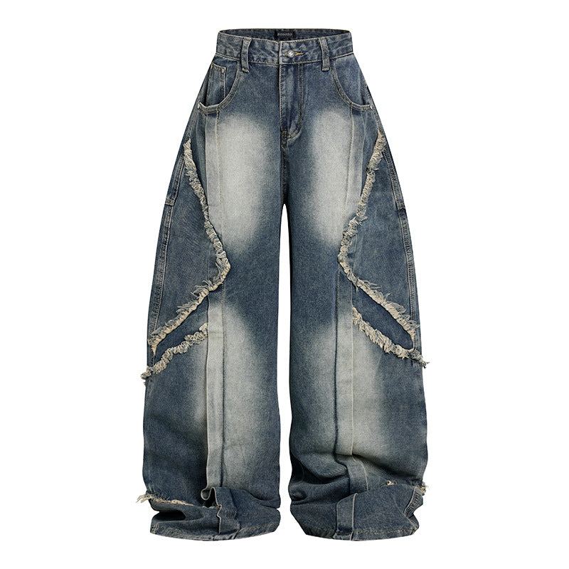 Women High-waisted wide Baggy jeans with frayed layered panels and used look Mune Fashion