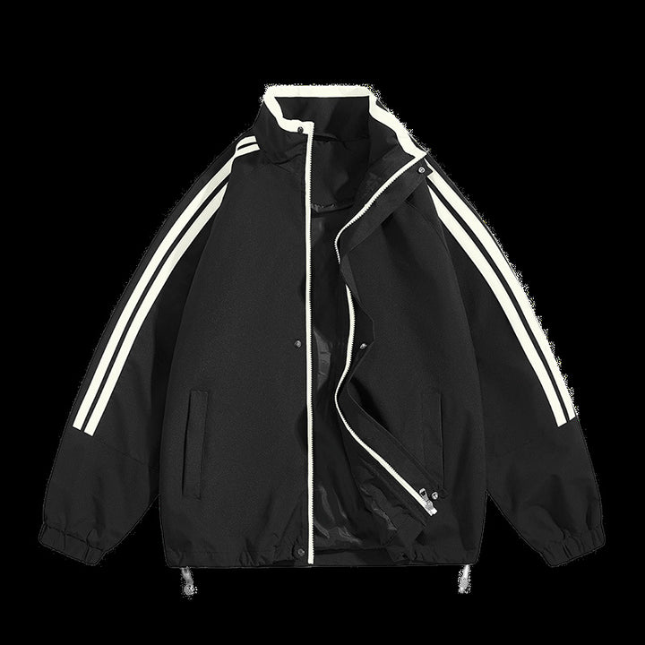 Unisex  oversized retro athletic shell jacket with stand collar and dual sleeve stripes Mune Fashion