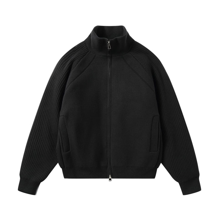 Unisex Knit Zip Jacket with Stand-Up Collar and Ribbed Sleeves Mune Fashion