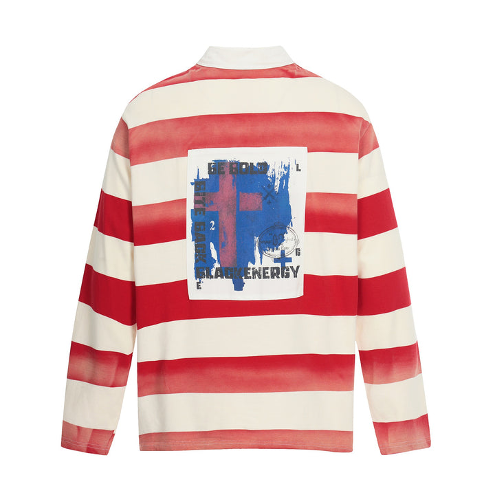 Men's Oversize Rugby Shirt with Polo Collar and Wide Stripe Pattern Mune Fashion