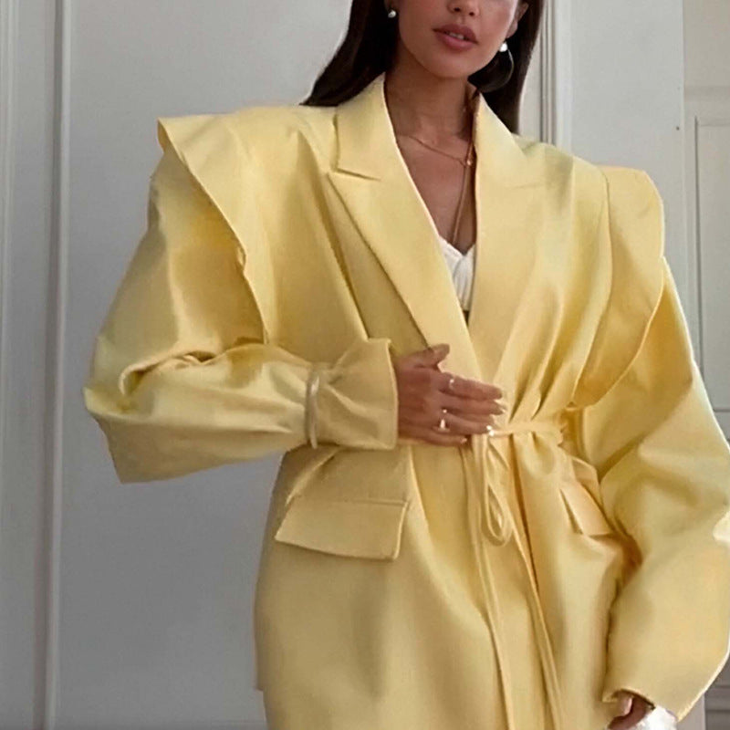 Ladies tailored blazer with tie belt and oversized sleeves Mune Fashion