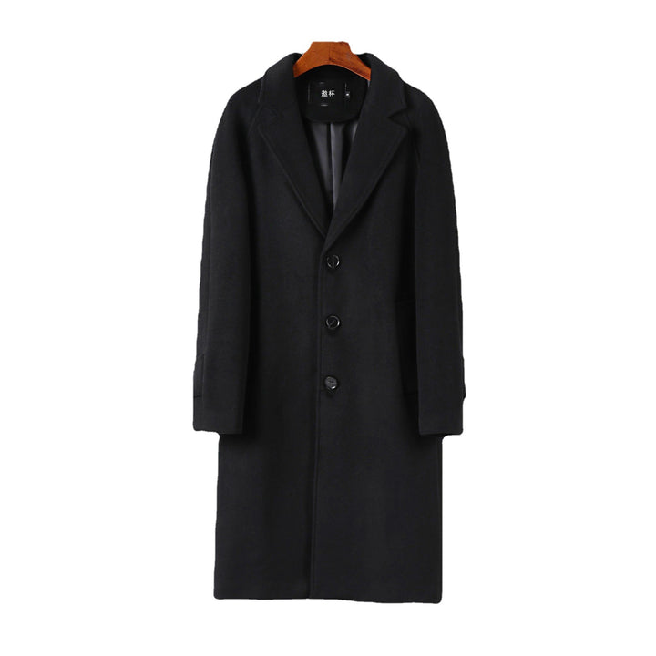 Men's Maxi Length Wool Coat with Clean Cut, Narrow Lapel and Concealed Lining Mune Fashion