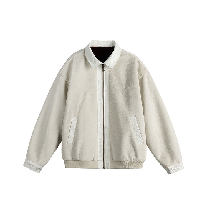 Unisex Oversize Blouson Jacket made of Velours-Suede with reptile embossed trim and warming teddy lining Mune Fashion