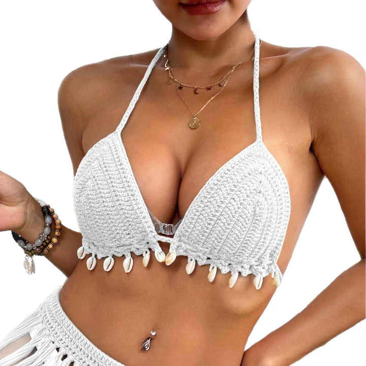 Women crochet bikini top with shell embellishments Mune Fashion