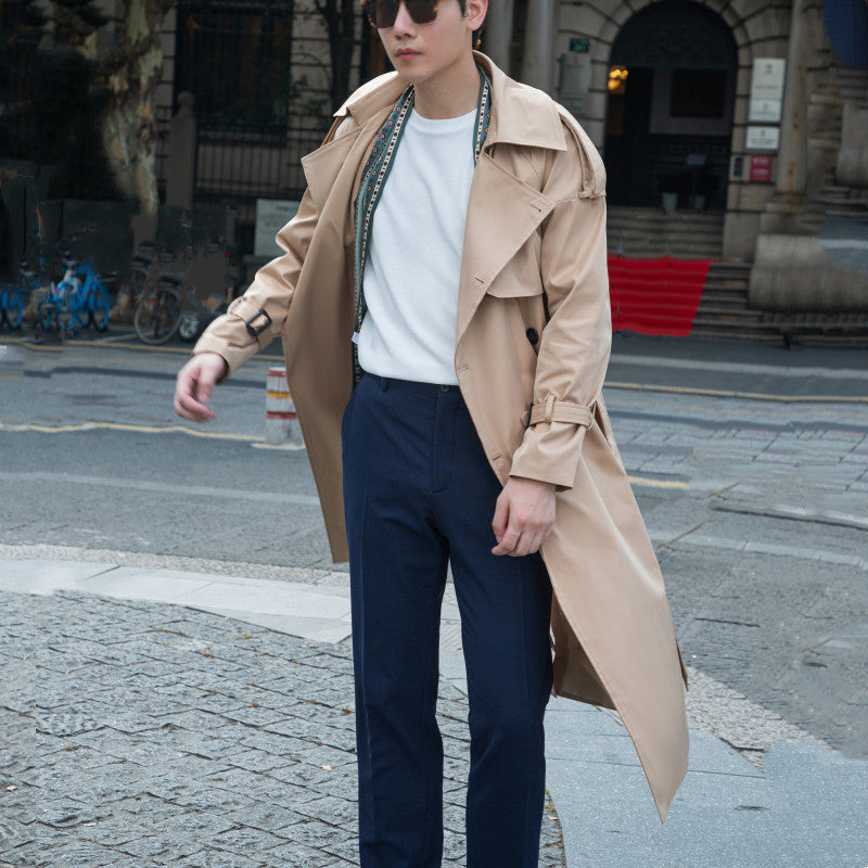 Men's Double-Breasted Trench Coat with Waist Belt and Epaulettes Mune Fashion