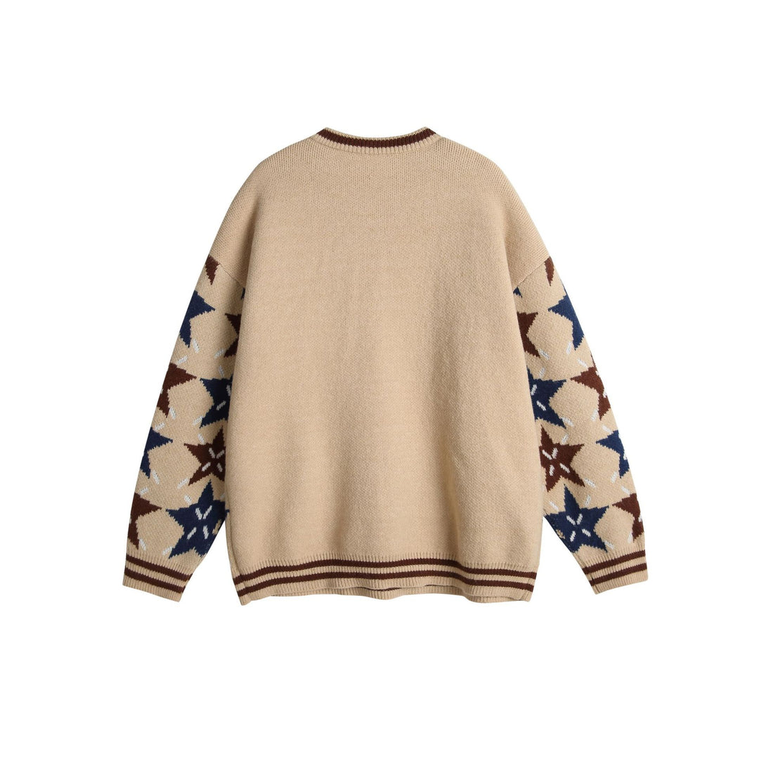 Unisex Chunky Knit Oversized Sweater with Star Intarsia and Embroidered Logo Patch Mune Fashion