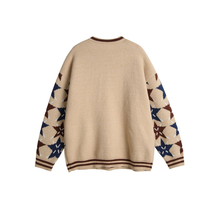 Unisex Chunky Knit Oversized Sweater with Star Intarsia and Embroidered Logo Patch Mune Fashion