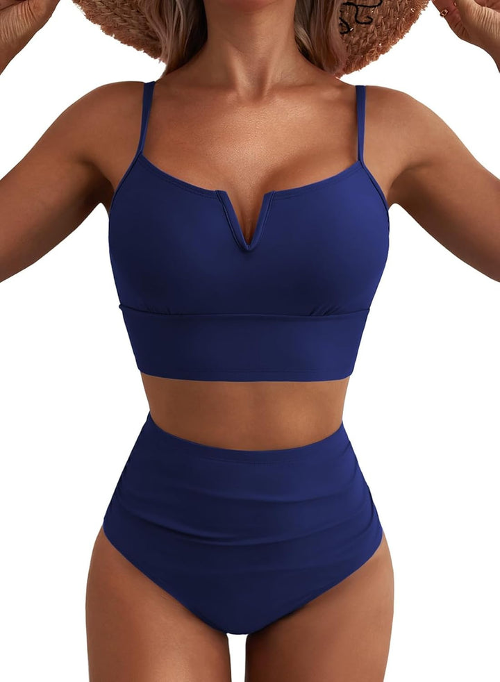 Women's High-Waisted Bikini Set with V-Neck and Wide Straps Mune Fashion