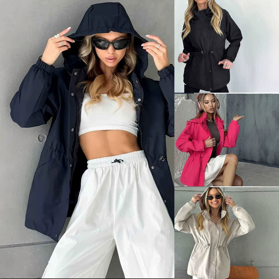 Women's hooded parka with waist drawstring and wind-resistant outer shell Mune Fashion