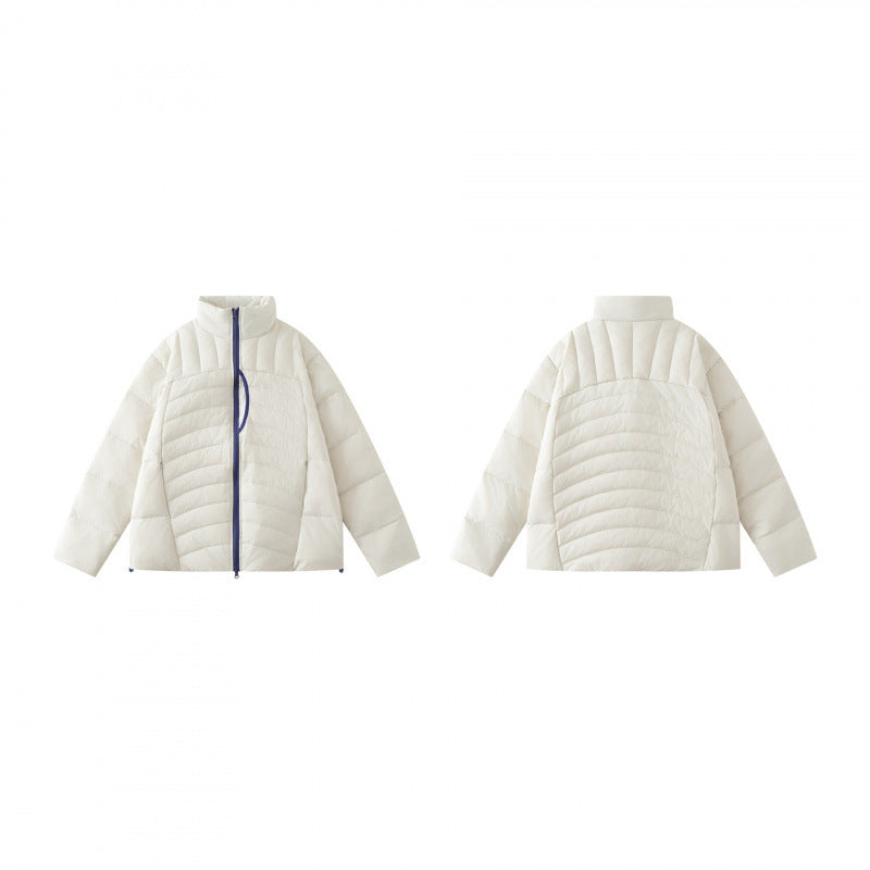 Unisex Boxy padded jacket with high stand-up collar and contrasting two-way zipper Mune Fashion