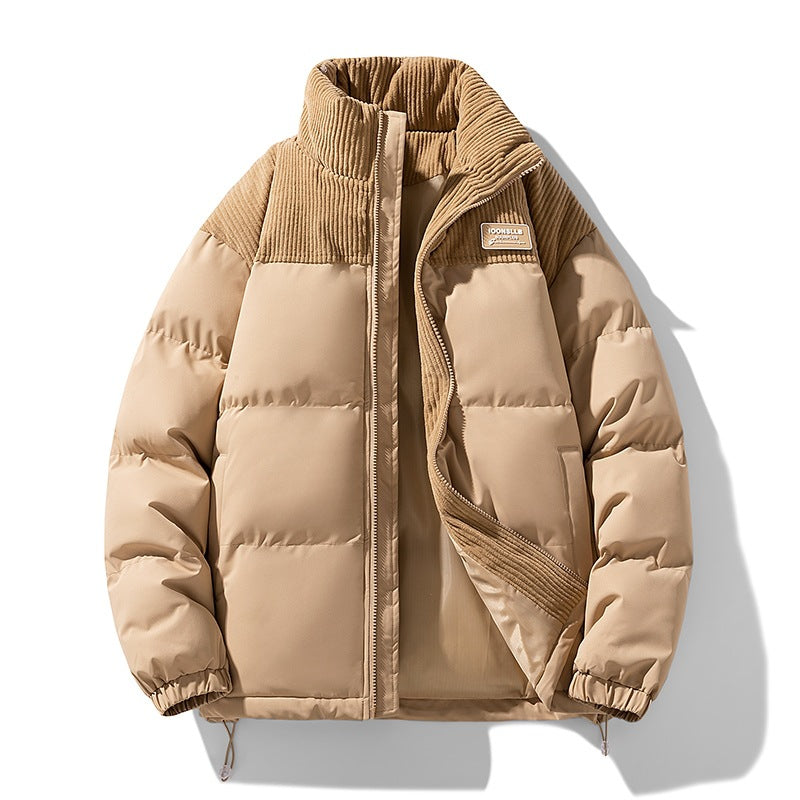 Men's Quilted Padded Jacket with Cord Trim, High Stand-Up Collar and Thermo Lining Mune Fashion