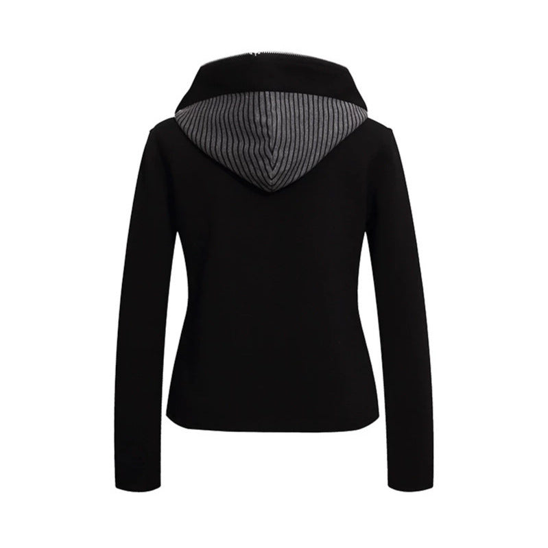 Women's fitted hooded sweat jacket with decorative double row and metal buttons Mune Fashion