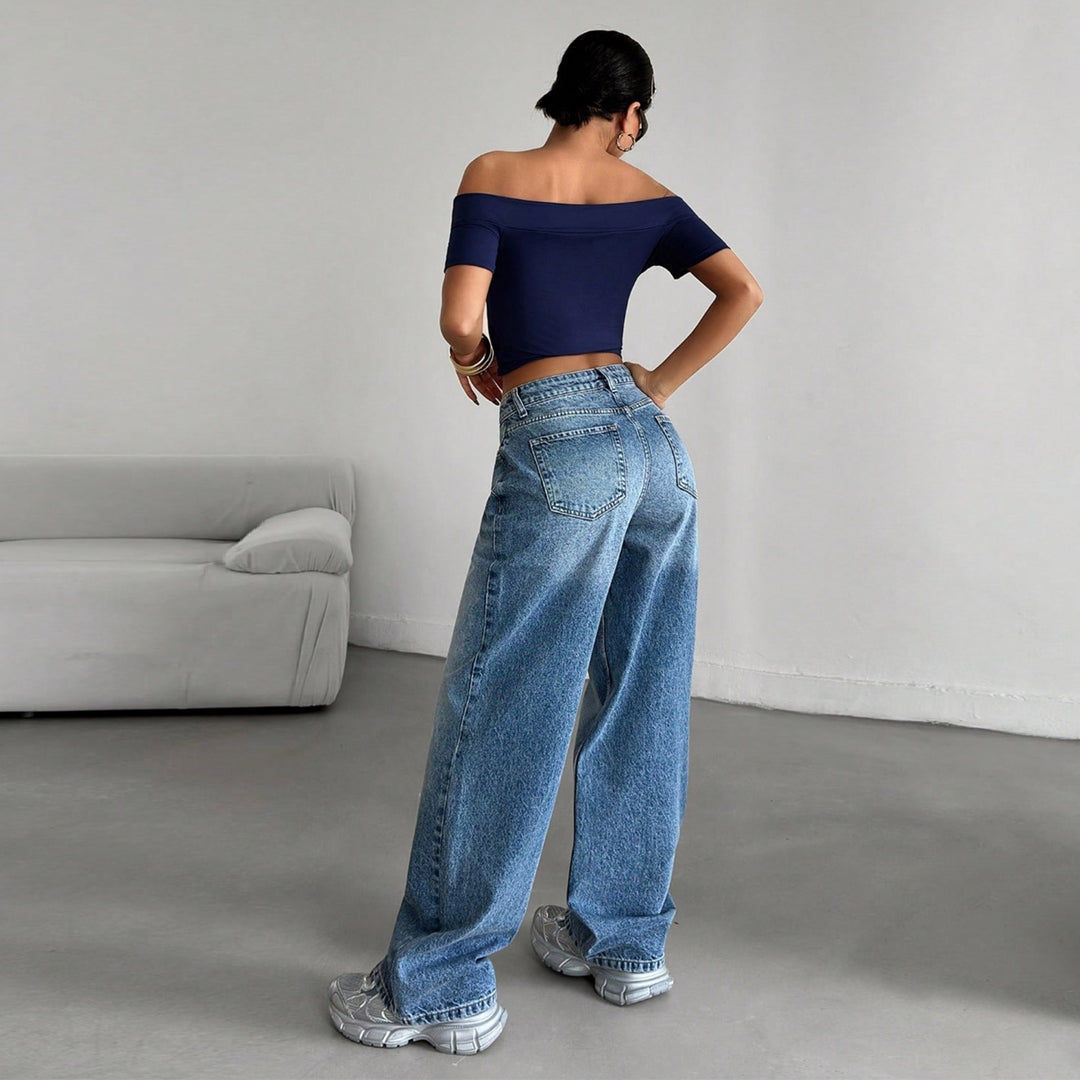 Women High-Waist Wide-Jeans with Paperbag Waist Mune Fashion