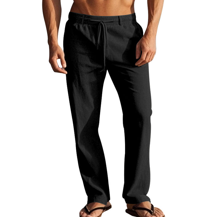 Men's lightweight linen lounge pants with elastic drawstring waistband, drawstring, and wide leg Mune Fashion