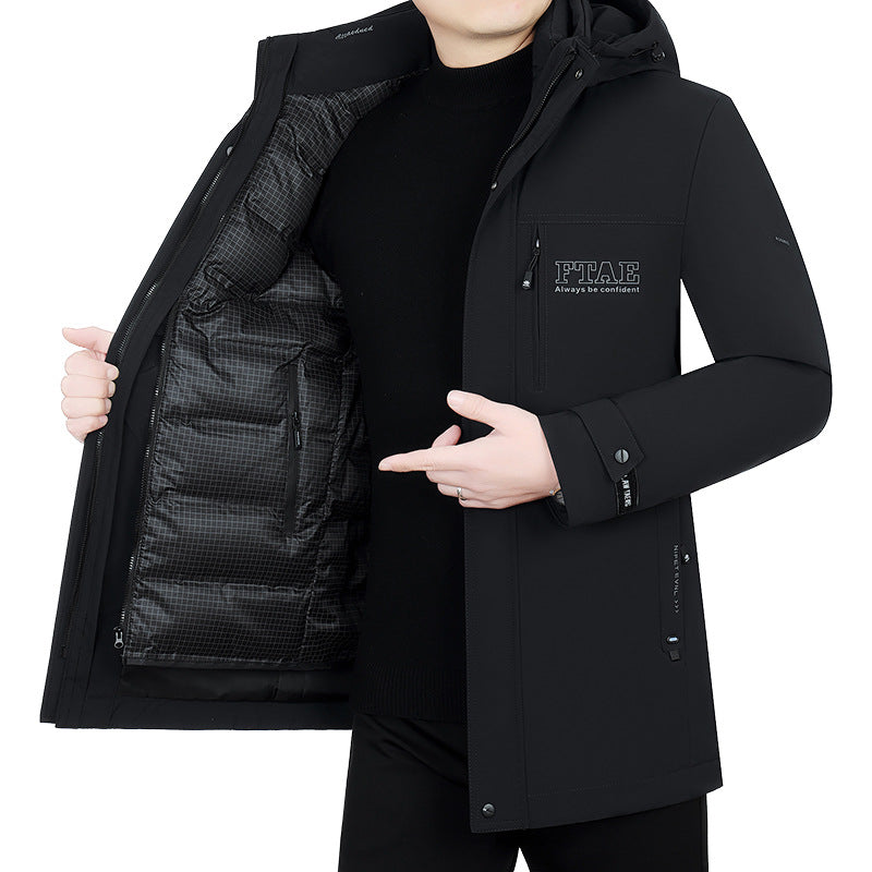Men's modern water-repellent long parka with hood and lightweight thermal insulation Mune Fashion