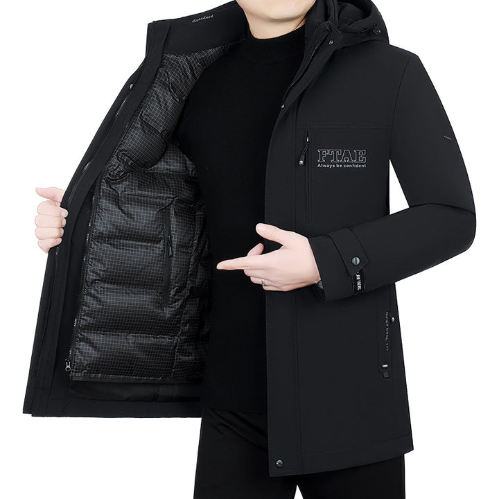 Men's modern water-repellent long parka with hood and lightweight thermal insulation Mune Fashion