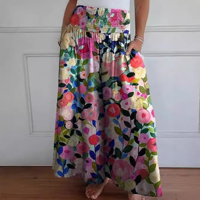 Women's maxi skirt with high smock waistband, wide fall and side pockets Mune Fashion