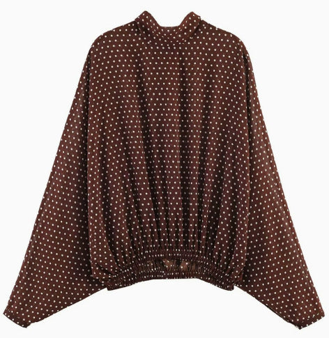 Women 100+ oversized polka dot blouse with batwing sleeves, stand-up collar and elastic hem Mune Fashion