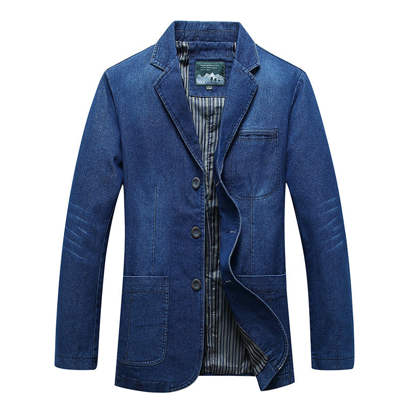 Men's jeans blazer in jacket style with striped inner lining and patch pockets Mune Fashion