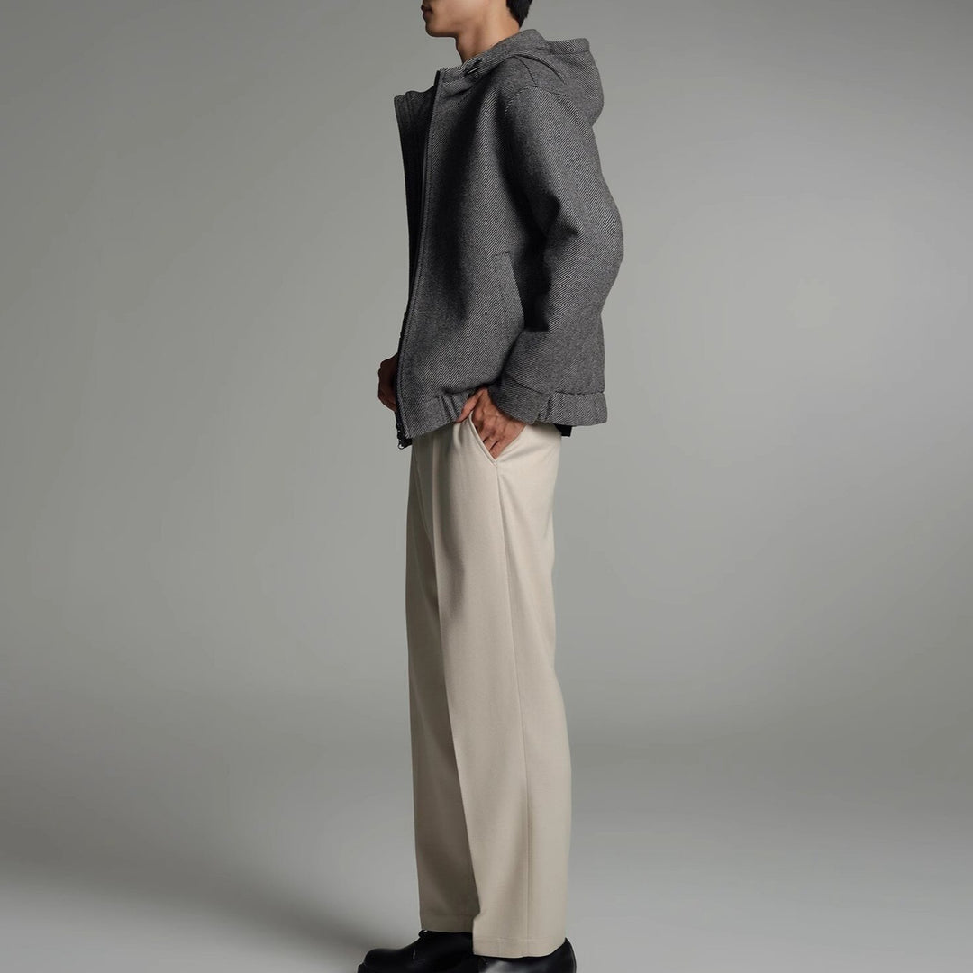 Men's Short Wool Blend Zipped Hoodie with Elastic Hem Mune Fashion
