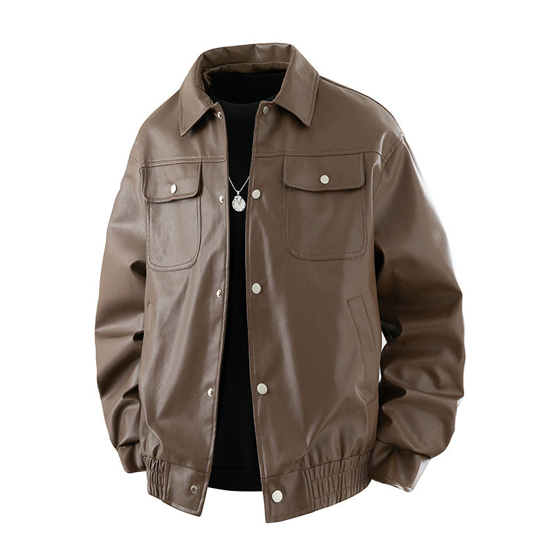 Men's Fashion Leather Jacket with Practical Flap Pockets