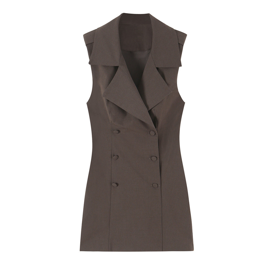 Women's tailored sleeveless double-breasted blazer dress with shawl collar Mune Fashion
