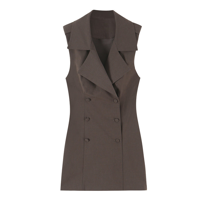Women's tailored sleeveless double-breasted blazer dress with shawl collar Mune Fashion