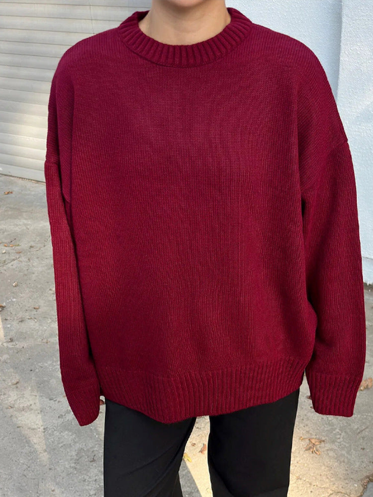 Women's Oversized Fine Knit Sweater with Round Neck & Extended Cuffs Mune Fashion