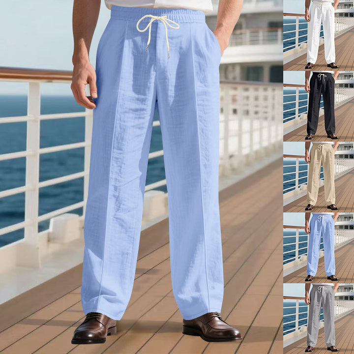 Men's nan Relax Leisure Pants with elastic drawstring waistband, decorative crease, and side inset pockets Mune Fashion