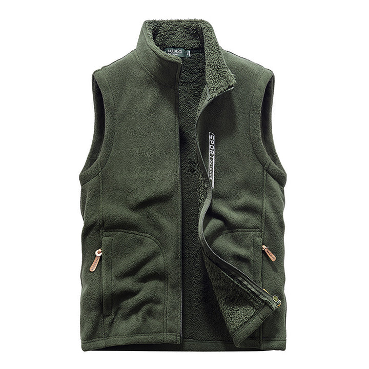 Men's teddy fleece vest with sherpa lining, stand-up collar, and zipper pockets Mune Fashion