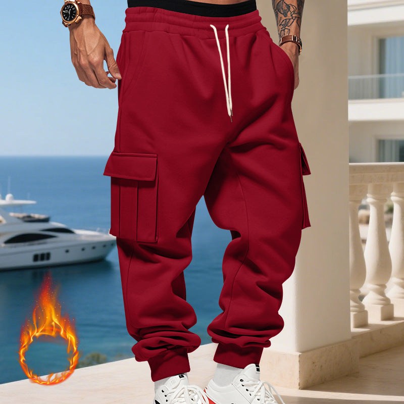 Men's nan thermal lined cargo jogging pants with elastic tunnel drawstring, large flap pockets and ribbed leg cuffs Mune Fashion