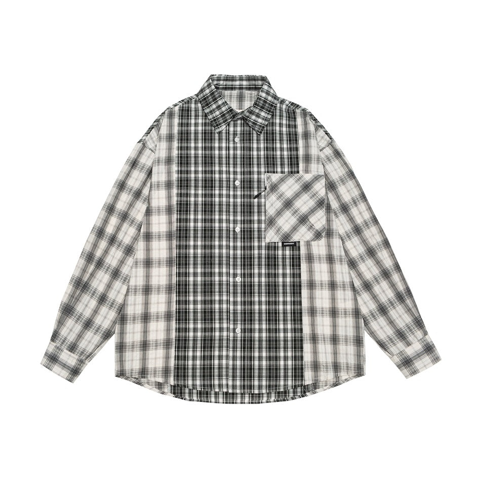 Unisex Checkered Overshirt in Patchwork Look with Chest Pocket Mune Fashion