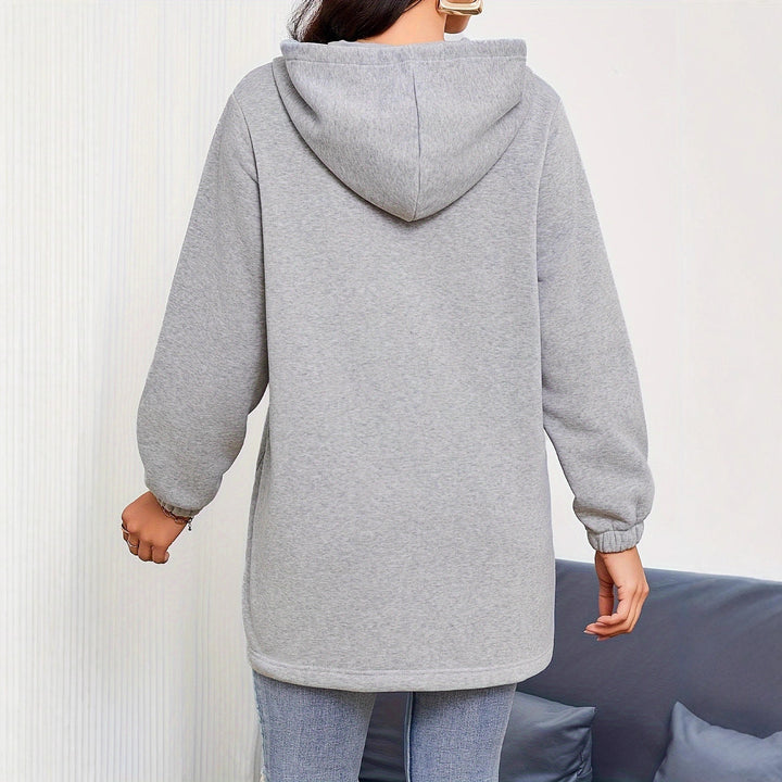 Women's Longline Hooded Jacket with Full Zipper, Kangaroo Pockets and Elastic Cuffs Mune Fashion