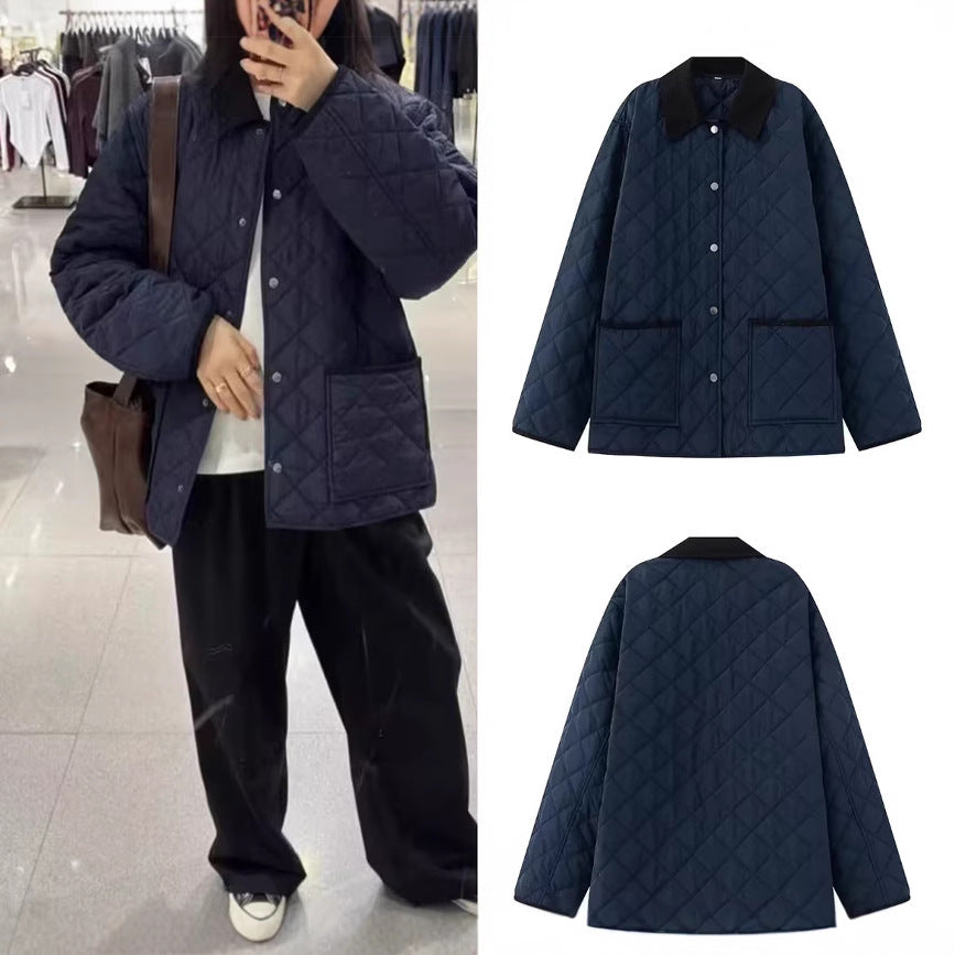 Women Lightweight Quilted Transitional Jacket in Oversized Cocoon with Cord Collar Mune Fashion