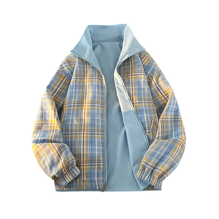 Unisex Reversible Utility Jacket with checked lining, stand-up collar and elastic cuffs Mune Fashion