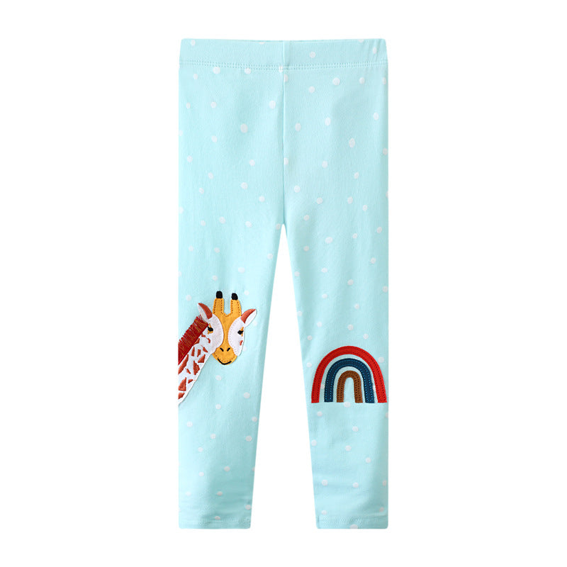 Girl leggings with charming giraffe and rainbow appliqué Mune Fashion