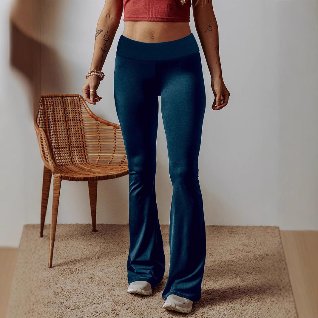 Women High-Waist Flare Pants made of Stretch Jersey with Wide Flare Mune Fashion