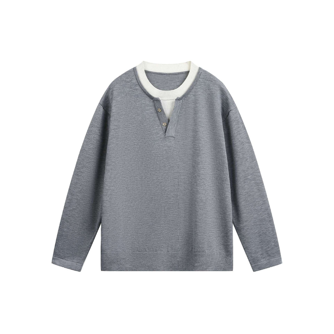 Unisex Casual Oversized Sweatshirt with Henley Placket and Ribbed Layer Collar Mune Fashion
