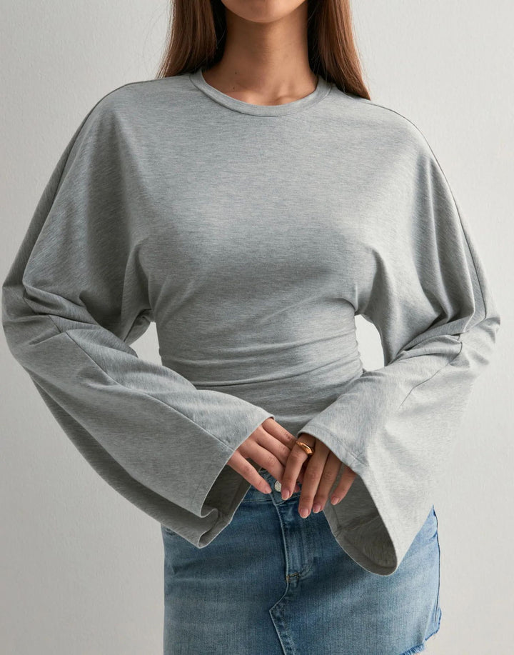 Ladies cropped fitted top with extra wide batwing sleeves Mune Fashion