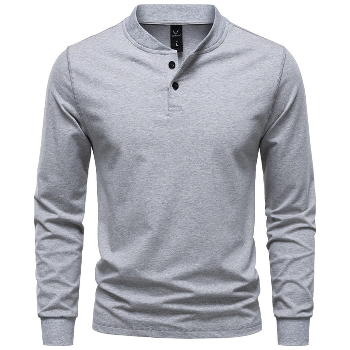 Men's Long Sleeve Henley Shirt with Stand Collar and Double Button Placket, Slim Fit, Cotton Blend Mune Fashion