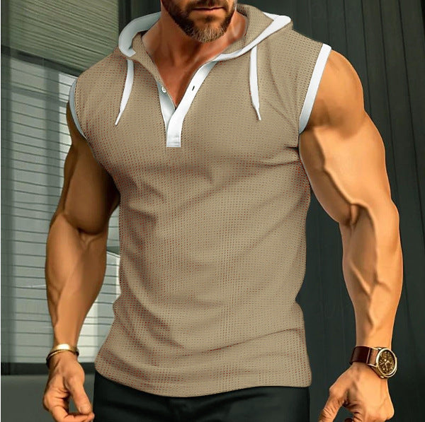 Men's sleeveless hooded sports shirt with mesh structure and V-neck Mune Fashion