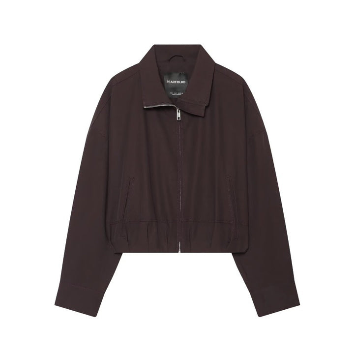 Women Cropped Boxy Jacket with Zipper, Stand-Up Collar and Elastic Hem Mune Fashion