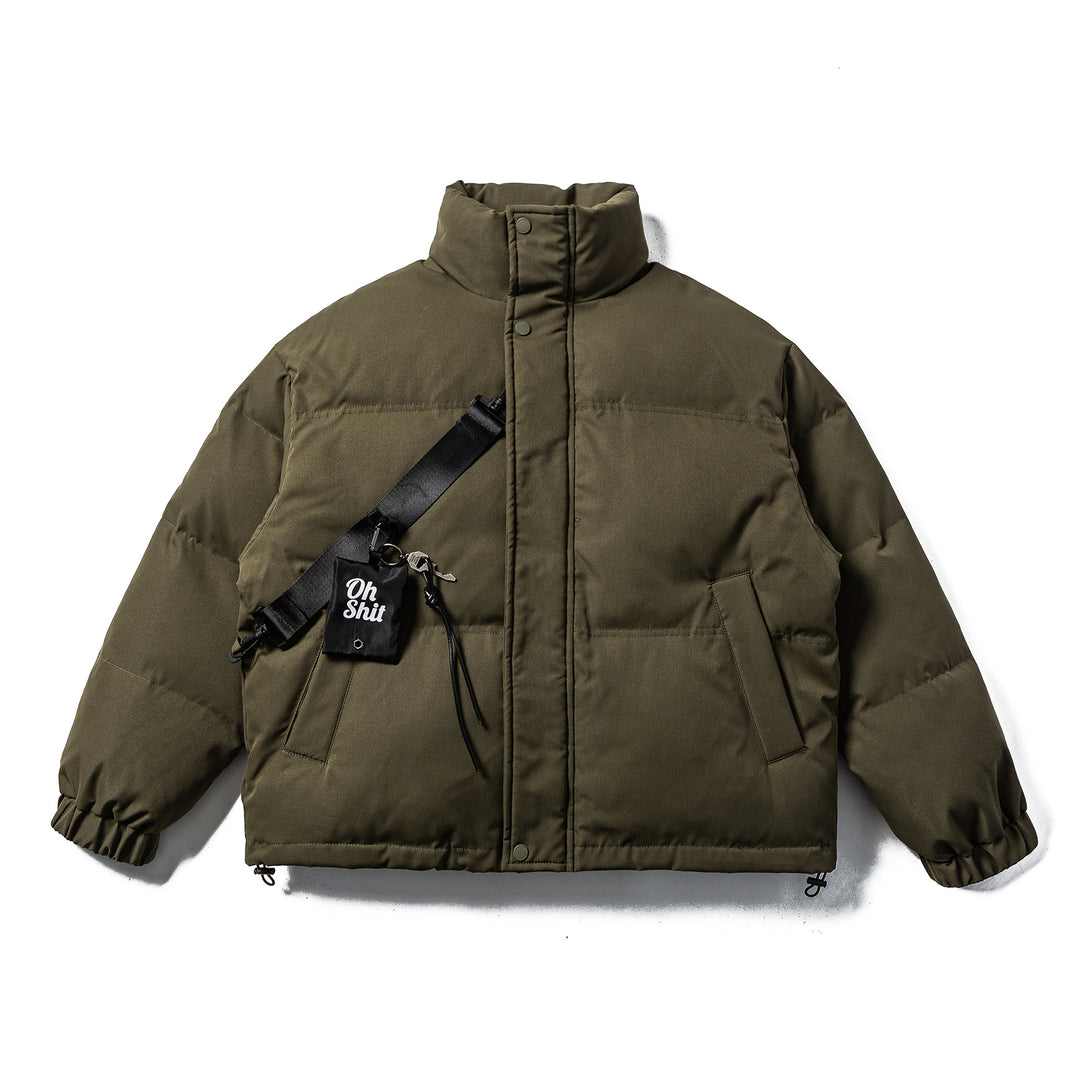 Unisex Boxy-padded Puffer jacket with high standing collar, adjustable hem and utility belt Mune Fashion
