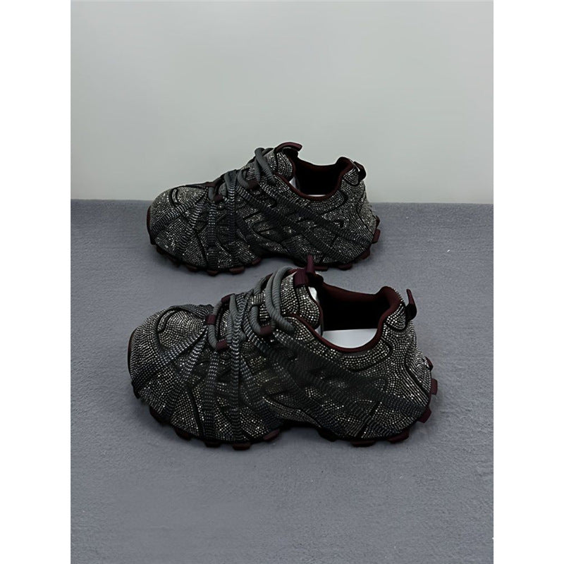 Women's Glittering Outdoor Sneakers with Sculpted Outsole and Elastic Strap Design Mune Fashion