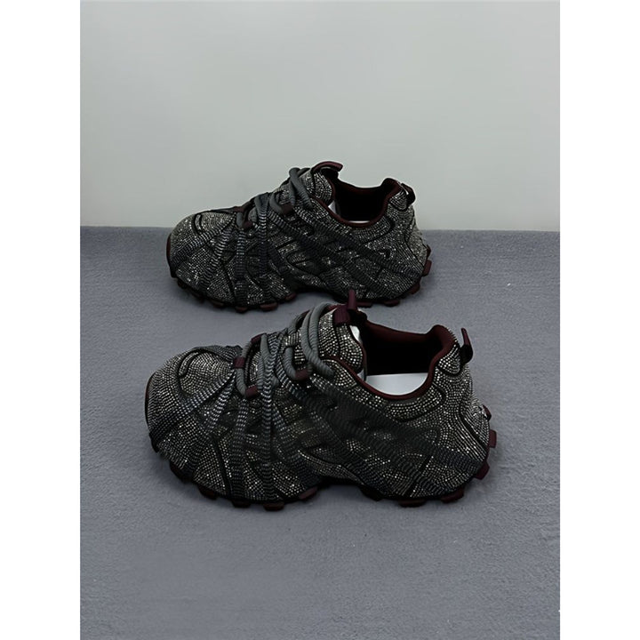 Women's Glittering Outdoor Sneakers with Sculpted Outsole and Elastic Strap Design Mune Fashion