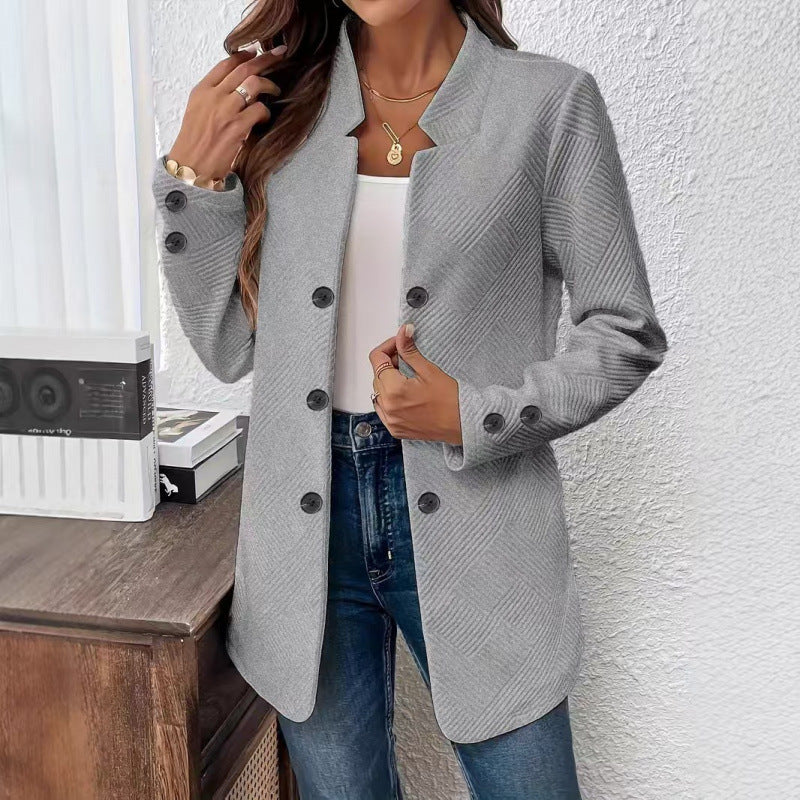 Women Tailored Long Blazer with Textured Quilted Look Mune Fashion